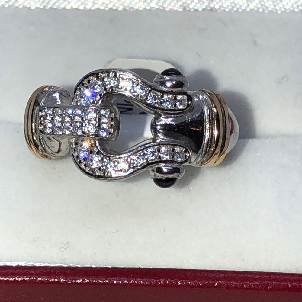925 Sterling & 14K Gold Black Spinel Band Ring 7